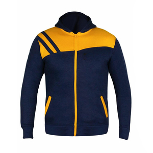 Survêtement pour homme adulte, bleu et jaune, manches longues, coupe ajustée, en molleton, pour le sport, le jogging, la course à pied, fermeture éclair - Product Image 3