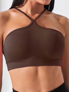 Ladies Seamless <b>Cross</b> Front Fitness Bra Wireless High Elasticity Gym Tank Compression Padded Active Wear <b>Top</b> OEM Factory - Product Image 4