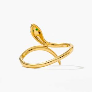 Anillo de Serpiente de Oro Amarillo de 14K con Esmeralda de 0.37 Ct y Diamante Cultivado en Laboratorio de Corte Redondo F VS2, Joyería de Compromiso de Oro Blanco - Product Image 4