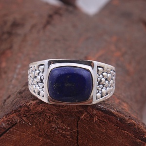 Natural <b>Lapis</b> <b>Lazuli</b> 925 Sterling Silver Signet <b>Ring</b> Handmade Cushion Cabochon Blue Gemstone Statement <b>Ring</b> - Product Image 2