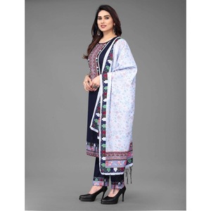 ATRACTIVE MAGIC ALGODÓN PRINT LACE WORK TOP BOTTOM CON DUPATTA AZUL - Product Image 2