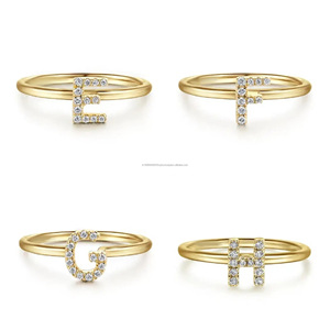 925 argent alphabétique mot A à Z anneau pavé ensemble Moissanite minimaliste bague de mariage tenue quotidienne classique demoiselle d'honneur cadeau initial - Product Image 4