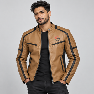 Blouson moto en similicuir avec construction robuste, coupe confortable, col montant, fermeture éclair sur le devant, résistant au vent, idéal pour la conduite. - Product Image 4