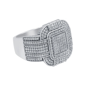 Geometric Cocktail <b>Ring</b> Round Brilliant Cut Moissanite 925 <b>Silver</b> Pave Setting Luxury <b>Statement</b> Jewelry Unisex Party <b>Ring</b> - Product Image 2