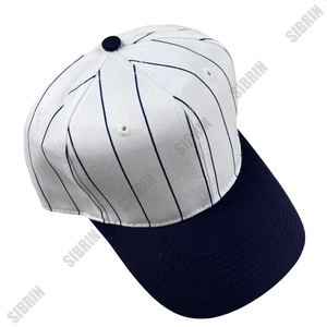 SIBRIN Custom Unisex 6 Panel Pinstripe Baseball <b>Cap</b> White Navy <b>Flat</b> Brim Twill Cotton Hat Outdoor Spring Summer Sports <b>Cap</b> - Product Image 2