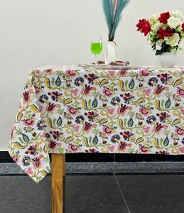 Vintage Mughal Print Handmade Cotton Block <b>Tablecloth</b> Rustic Boho 6-Seater French Dining Room Decor Home Use Party Suitable - Product Image 1