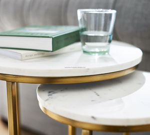 Table d'extrémité gigogne ronde en marbre Delaney-Finition en marbre haut de gamme avec construction en métal durable pour des meubles d'intérieur abordables - Product Image 2