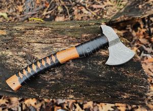 Handforged Damascus Steel <b>Axe</b> Ash Wood <b>Handle</b> Leather Sheath DIY Grade ODM Customized for Woodworking and Gifts - Product Image 3