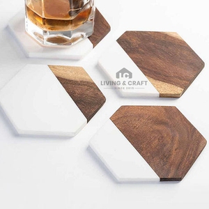 Hot Selling Marble Wood Coaster Set 4 Pieces Modern Hexagon Non-Slip Eco-Friendly Drink Coasters Coffee Tea <b>Cup</b> <b>Mat</b> Home Decor - Product Image 2