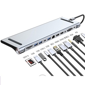Station d'accueil Hub 12 ports TYPE C en alliage d'aluminium avec adaptateur d'extension HDMI VGA PD lecteur de cartes SD TF pour ordinateur portable - Product Image 1