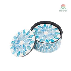 Ensemble de dessous-de-verre ronds en nacre, motif floral bleu, tapis et coussinets antidérapants, design oriental - Product Image 1