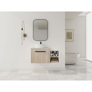 Tocador de baño flotante de diseño moderno de 36 ", fregadero de Arte de cerámica blanca, losa de piedra plana, pequeños estantes de almacenamiento, Puerta CERRADA suave - Product Image 1