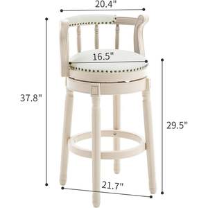 29.5 ''sgabello da Bar in legno in pelle bianca pezzo unico - Product Image 3