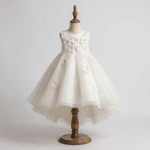 Robe de Demoiselle d'Honneur Personnalisée Noble, Robe de Princesse en Tulle Ivoire Asymétrique avec Appliques Florales 3D en Dentelle pour Cérémonie de Mariage, Boutique Enfants - Product Image 1