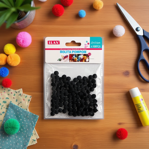 Palline Pompom ILAN 0,8 cm Nere 100 Pezzi Decorazioni Artigianali - Product Image 2