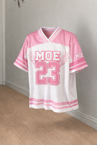 Custom <b>Pink</b> New Jersey T Shirt <b>women</b> Hip Hop Number Graphics Print Oversized Goth V Neck Mesh <b>Tops</b> American Football Jersey OEM - Product Image 2