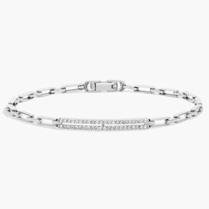 Yellow Gold Paperclip Chain Lab Grown Diamond Bar <b>Bracelet</b> For Women Wholesale - Product Image 3