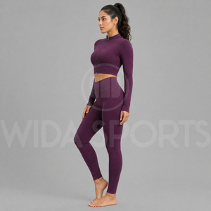 ชุดโยคะผู้หญิง Wida Sports รุ่นใหม่ล่าสุด เนื้อผ้าระบายอากาศดี กางเกงเลกกิ้งเอวสูง เสื้อครอปแขนยาว ไร้ตะเข็บ เหมาะสำหรับออกกำลังกายที่ยิมและฟิตเนส - Product Image 4
