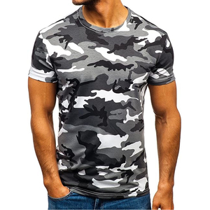 Camiseta de Manga Corta con Estampado de Camuflaje para Hombre, Corte Ajustado, Cuello Redondo, Ropa Casual, Tejido Jersey Transpirable - Product Image 1