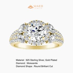 Bague de fiançailles en or avec trois pierres de moissanite taille ronde, bijoux de mariée pour femme, style élégant et tendance - Product Image 6