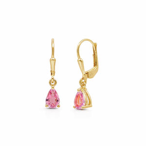 Boucles d'oreilles en argent sterling 925 avec tourmaline rose taille poire, fermoir à levier, plaqué or 1 micron, bijoux de créateur - Product Image 1