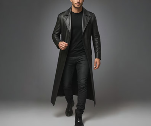 Manteau trench pour homme en cuir véritable noir, écologique, anti-rides, séchage rapide, imperméable et respirant - Product Image 3