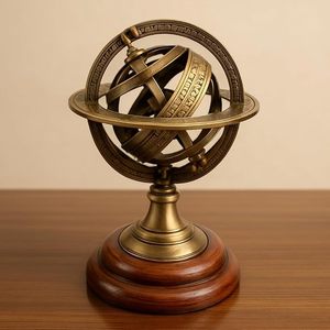 Decorative Brass Armillary Sphere Globe with Wooden Base for Study <b>Room</b> Office Table Bookshelf <b>Vintage</b> Home <b>Decor</b> - Product Image 2