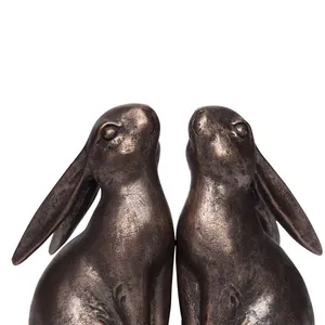 Porte-livres en bronze faits à la main en forme de lapin, décoration animale pour table, salon, thème Pâques, 2 pièces, style rustique - Product Image 5