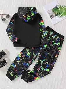 Ensemble de survêtement de printemps pour filles en gros |   Sweat-shirt à col rond et pantalon à motif de dessin animé, mélange de coton respirant |   Casual de haute qualité - Product Image 2