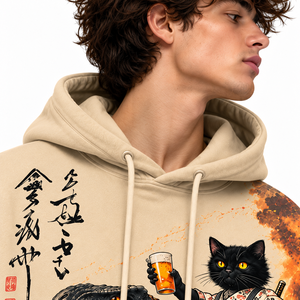 Sweat à capuche surdimensionné pour homme avec motif de chat samouraï japonais et dinosaure, style streetwear anime - Product Image 5