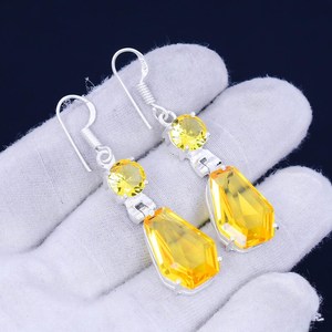 Pendientes colgantes de citrino hechos a mano con plata de ley 925, joyería para mujer, regalo, venta al por mayor - Product Image 6