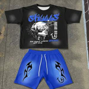 Conjunto de Camiseta de Manga Corta y Pantalones Cortos de Verano para Hombre, Talla Grande, Estilo Casual Urbano, Traje de Dos Piezas, Fabricante de Ropa Personalizada al por Mayor - Product Image 2