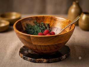 Bol de service en bois naturel artisanal, conçu pour des repas quotidiens élégants et pratiques - Product Image 6