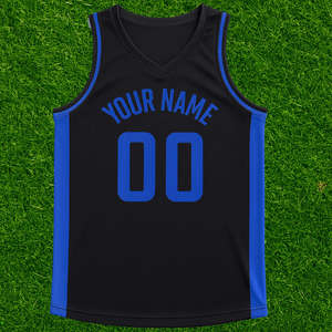 Maillot de basket-ball personnalisé noir et bleu pour hommes, nom de l'équipe, numéro, maillot d'entraînement sportif sans manches - Product Image 1