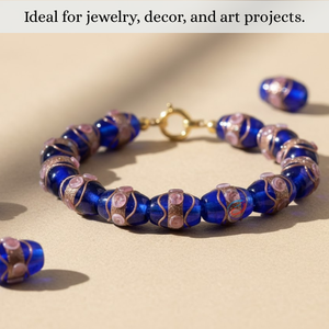 EXCEL EXPORTS - Cuentas de Vidrio Azul Tipo Lampwork en Hilo de 8 Pulgadas |   Diseño de Pastel de Boda Hecho a Mano con Detalles en Cobre |   Cuentas Multiusos de Formas Variadas - Product Image 4