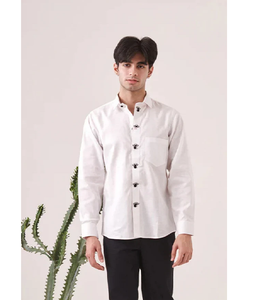 Chemise en lin pour homme à manches longues, broderie araignée, coupe ajustée, boutonnée, décontractée, streetwear, tenue de soirée, tendance et à la mode - Product Image 1