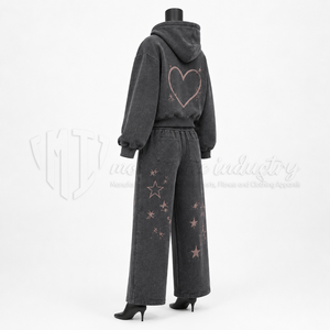 Conjunto de chándal de 2 piezas para mujer: Sudadera con capucha oversize lavada y pantalones de pierna ancha con estampado de estrellas, estilo casual urbano. - Product Image 4
