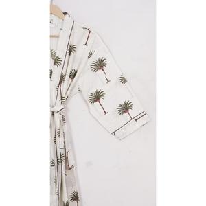 เสื้อคลุมกิโมโนผ้าฝ้ายลายดอกไม้สไตล์โบฮีเมียนเสื้อคลุมอาบน้ำพิมพ์ลายบล็อกยาวน้ำหนักเบาเสื้อคลุมเลานจ์ผูกเอวชุดคลุมสำหรับใส่ในรีสอร์ท - Product Image 4