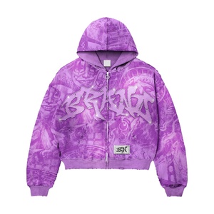 OEM <b>Gothic</b> <b>Hoodie</b> All Over Graphic Print Cropped Full Zip Applique Letter Boxy Fit Streetwear Bulk Custom Men <b>Hoodie</b> USA Style - Product Image 5