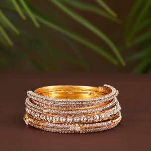 Stylish Gold Plated Crystal Stone <b>Bangles</b> <b>Set</b> Shimmering Crystal Work for Ethnic Wear 10575602MG_2.6 - Product Image 3