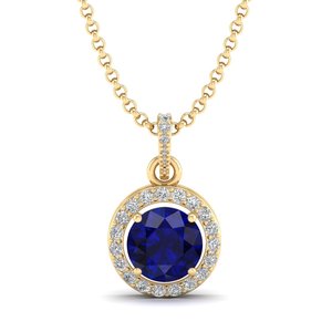 REYES Luxurious Round Cut 2.73Ct Blue Sapphire Gemstone Pendant Chain <b>Necklace</b> in 925 Sterling <b>Silver</b> Moissanite Fine Jewelry - Product Image 2
