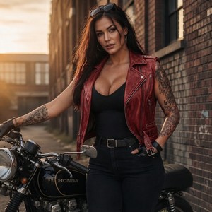 Chaleco de Motociclista de Piel de Oveja para Mujer, Estilo Biker, Verano 2026, Transpirable, Cuello en V, Cierre de Cremallera, Corte Ajustado - Product Image 1
