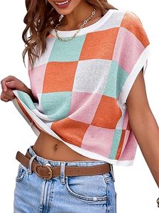 เสื้อครอปแขนสั้นผู้หญิง Aura Knit สีสันสดใสสำหรับฤดูร้อน คอวี ทรงหลวม สไตล์ลำลอง ทันสมัย น้ำหนักเบา แฟชั่น - Product Image 5