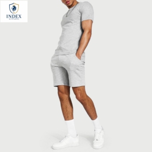 Conjunto de Camiseta Casual para Hombre Index Apparel, Cuello Redondo Gris, Algodón Tejido Transpirable, Conjunto de 2 Piezas para Verano, Camiseta y Pantalones Cortos - Product Image 1