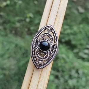 Grandes bagues ethniques en argent pour femmes, pierre précieuse onyx noir marquise, cadeau de mariage, bijoux faits à la main, élégants - Product Image 6