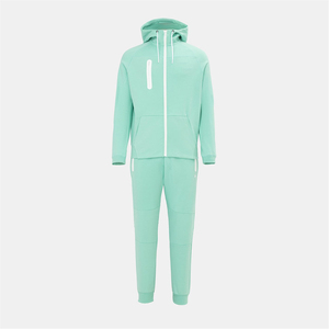 Conjunto de Chándal de Forro Polar Térmico Verde Menta con Logotipo Personalizado al por Mayor para Hombre, Sudadera con Capucha de Cremallera Completa, Traje de Jogging Ajustado 400 GSM - Product Image 1