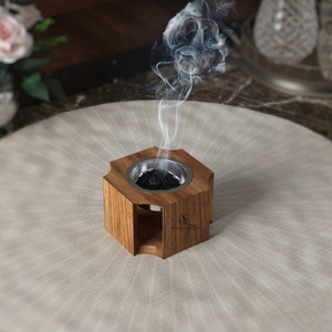 Unique Wooden <b>Bakhoor</b> Burner Modern Star Shape Arabic <b>Oud</b> Incense Holder Stand With Removable Metal Charcoal Cup Incense Use - Product Image 6