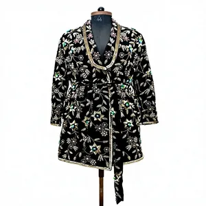 Vintage Floral Embroidered Velvet Kimono Coat Women Winter Outwear High Quality Custom <b>Sequin</b> Embellished Wrap Blazer <b>Jacket</b> - Product Image 1