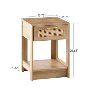 15.75\" Modern Rattan End Table with Drawer Nightstand for Bedroom or Living Room Natural - Product Image 3
