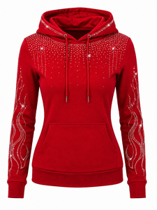 Sudadera con Capucha para Mujer con Gráficos de Diamantes de Imitación, Suave y Ligera, Estilo Casual Moderno, con Bolsillo Canguro - Product Image 1